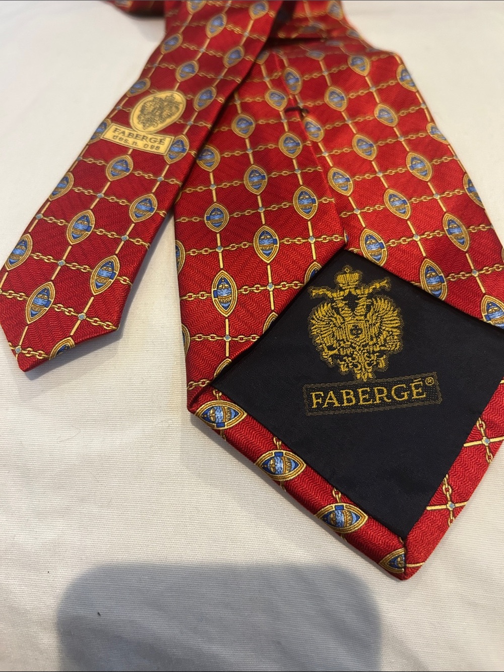 Faberge Tie Red Silk Imperial Egg Print Mens Necktie Handmade USA Des No 098